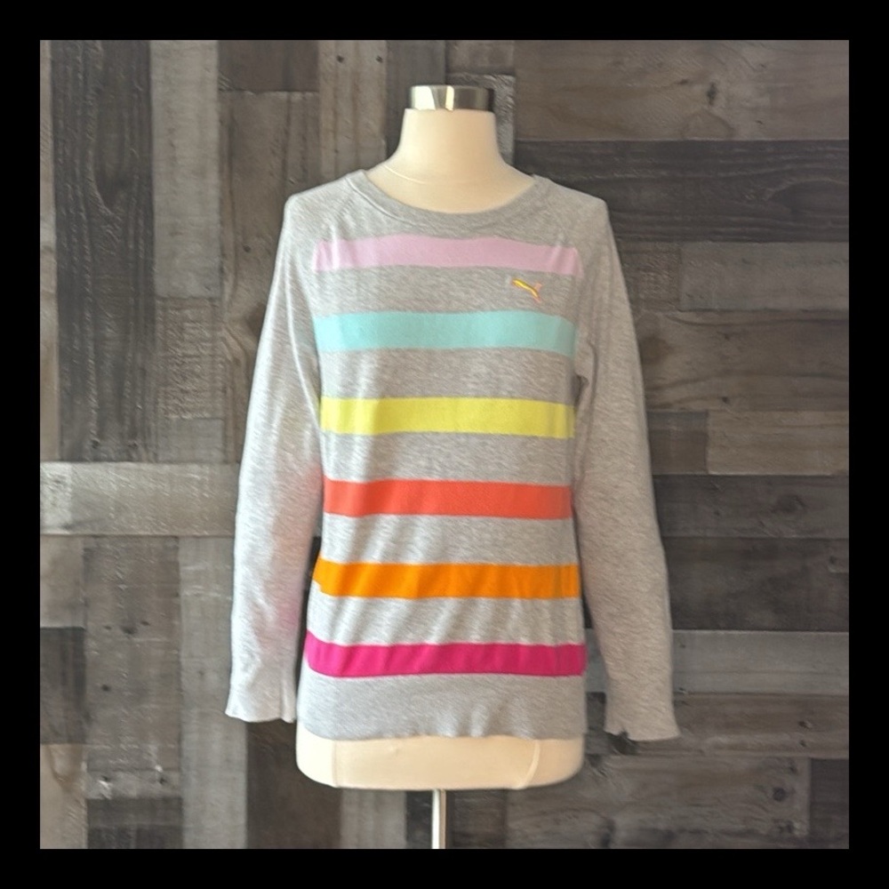 PUMA pastel rainbow stripes sweater large gorpcore sporty Softgirl Barbiecore